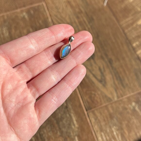 Petite Blue Flash *Labradorite* Pendant | Marquise Shaped | Sterling Silver - Picture 3 of 12
